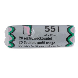 Mehrzweckbeutel 50-55 lt, transparent, 8 my, mit Verschlussbändel gelb, 30 Rollen pro Karton