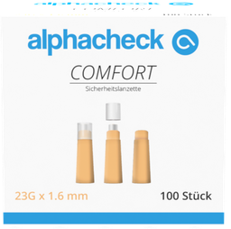 Comfort Einweg-Sicherheitslanzetten alphacheck, autom. rückziehende Nadel, 23G, 1.6 mm, steril, 100 Stk.