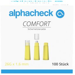 Comfort Einweg-Sicherheitslanzetten alphacheck, autom. rückziehende Nadel, 26G, 1.6 mm, steril, 100 Stk.