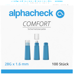 Comfort Einweg-Sicherheitslanzetten alphacheck, autom. rückziehende Nadel, 28G, 1.6 mm, steril, 100 Stk.