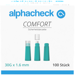 Comfort Einweg-Sicherheitslanzetten alphacheck, autom. rückziehende Nadel, 30G, 1.6 mm, steril, 100 Stk.