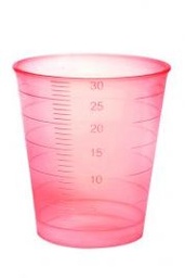 Medibecher, rot, transparent, graduiert bis 30 ml, Box à 75 Stk. 