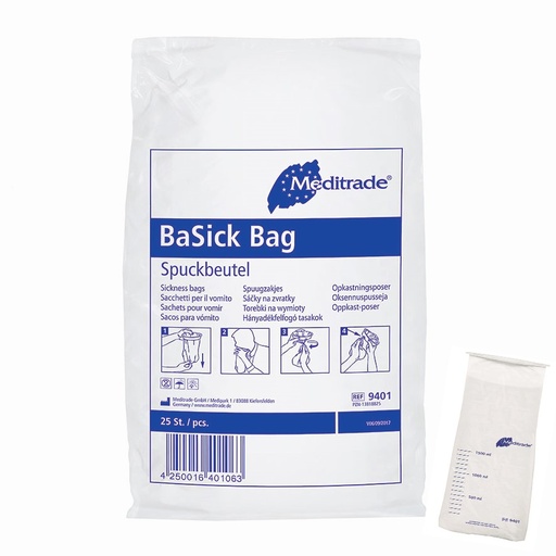 [440011N] BaSick Bag, vomit bag with closure ring, 16 x 40 cm, 1 x 25 pcs.