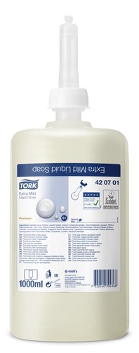 [700030N] Tork, savon liquide exra-doux, 420701, Premium, sans parfum, 1 L par bouteille, S1, 1l