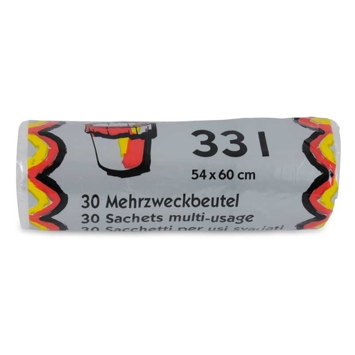 [720006N] Mehrzweckbeutel 33 lt, transparent, 7 my, mit Verschlussbändel mint, Karton mit 30 Rollen