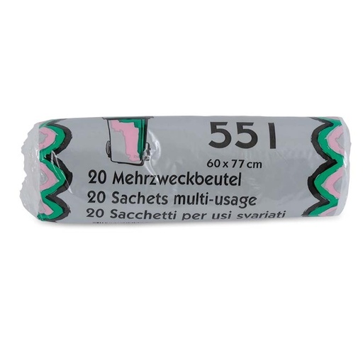 [720007N] Mehrzweckbeutel 50-55 lt, transparent, 8 my, mit Verschlussbändel gelb, 30 Rollen pro Karton