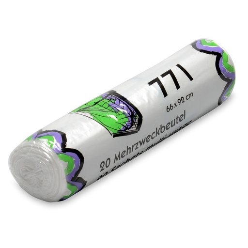 [720008N] Sacchetto multiuso 77 lt, trasparente, 9 my, con nastro sigillante blu, 20 pezzi x 30 rotoli per scatola