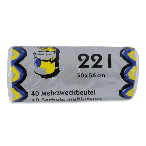 [720016N] Mehrzweckbeutel 22 lt, transparent, 7 my, mit Verschlussbändel rosa, Karton mit 30 Rollen à 40 Stk.