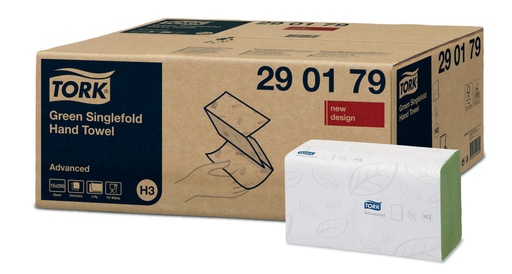 [700214N] Asciugamani a zig zag verdi Tork, H3, 290179, Advanced, verde, 2lg, 15 x 250 pz.