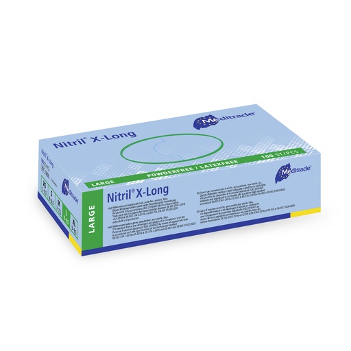 [470110N] Nitril® X-Long, blue, examination glove, powder-free, Large (8-8.5), 100 pcs.