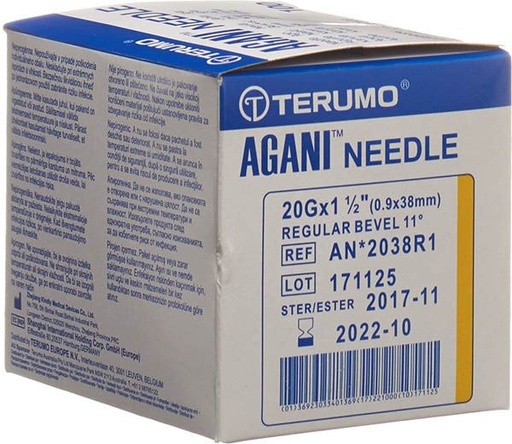 [400503N] Disposable cannula, TERUMO Agani, 20G yellow, 0.9 x 25 mm, box of 100 pcs.
