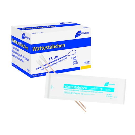 [400424N] Cotton Swabs Meditrade Single Sterile, 15 cm, Large Head, box 100 x 2 pcs.