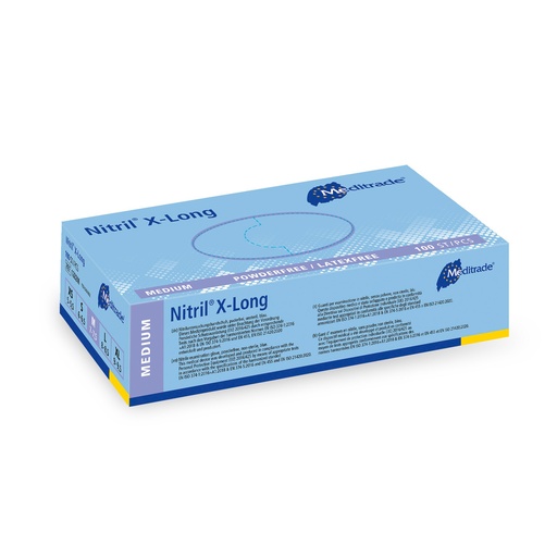 [470109N] Nitril® X-Long, blue, examination glove, powder-free, medium, 100 pcs.