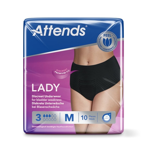 [430015-3N] Attends Lady Discreet 3, Underwear, M black, 10 pcs.