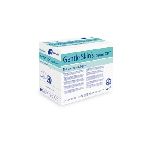 [470063E] Gentle Skin Superior surgical gloves, sterile, latex, powder-free, size 8.5 — 50 pairs per package.