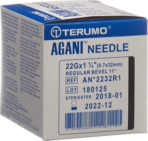 [400505N] Cannula monouso, TERUMO Agani, 21G verde, 0,8 x 25 mm, confezione da 100 pz.