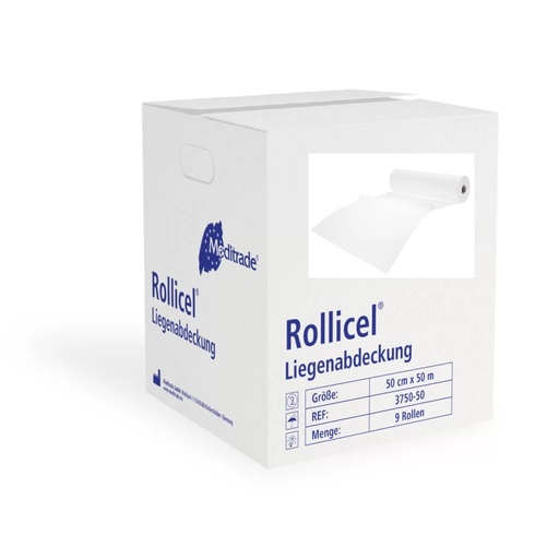 [400800N] Rollicel Medical Couch Cover Roll, 39 cm x 50 m, 2-ply, 16 g/m², 9 rolls per box.