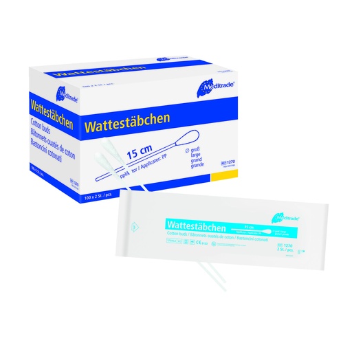 [400426N] Cotton Swabs Meditrade Single Sterile, plastic, 15 cm, Large Head, box 100 x 2 pcs.