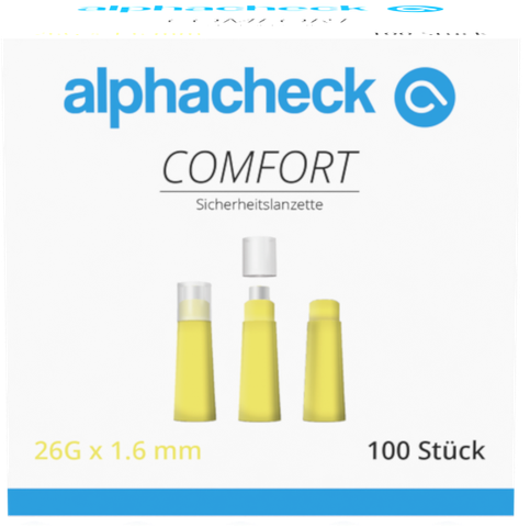 [400612N] Comfort Einweg-Sicherheitslanzetten alphacheck, autom. rückziehende Nadel, 26G, 1.6 mm, steril, 100 Stk.