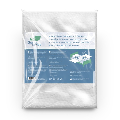 [450001-1N] sana.swiss Bed Pad, housse de protection textile pour lit, 85 x 90 cm + 2x45cm, lavable avec drap à enfiler/plaquettes