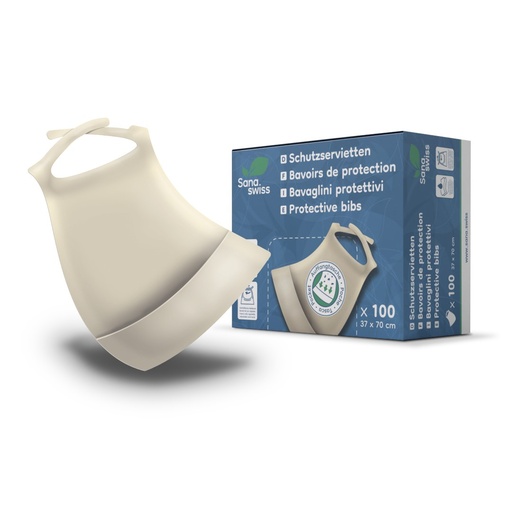[440437-1N] sana.swiss Bibs, serviettes de protection, M/L, 37x70 cm, 100 pièces dans une boîte distributrice en carton